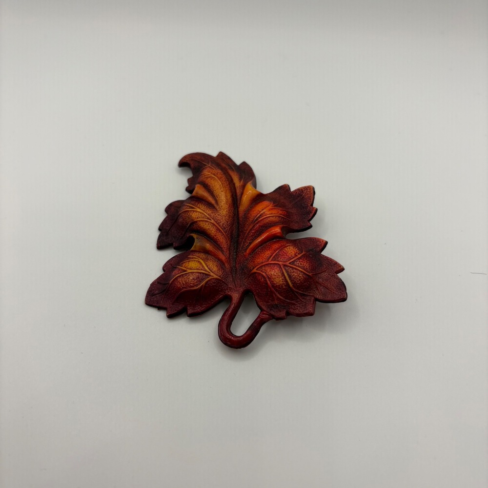 Vintage Style Autumn Maple Leaf Brooch Pin Fall Orange Red Textured Leaf Jewelry